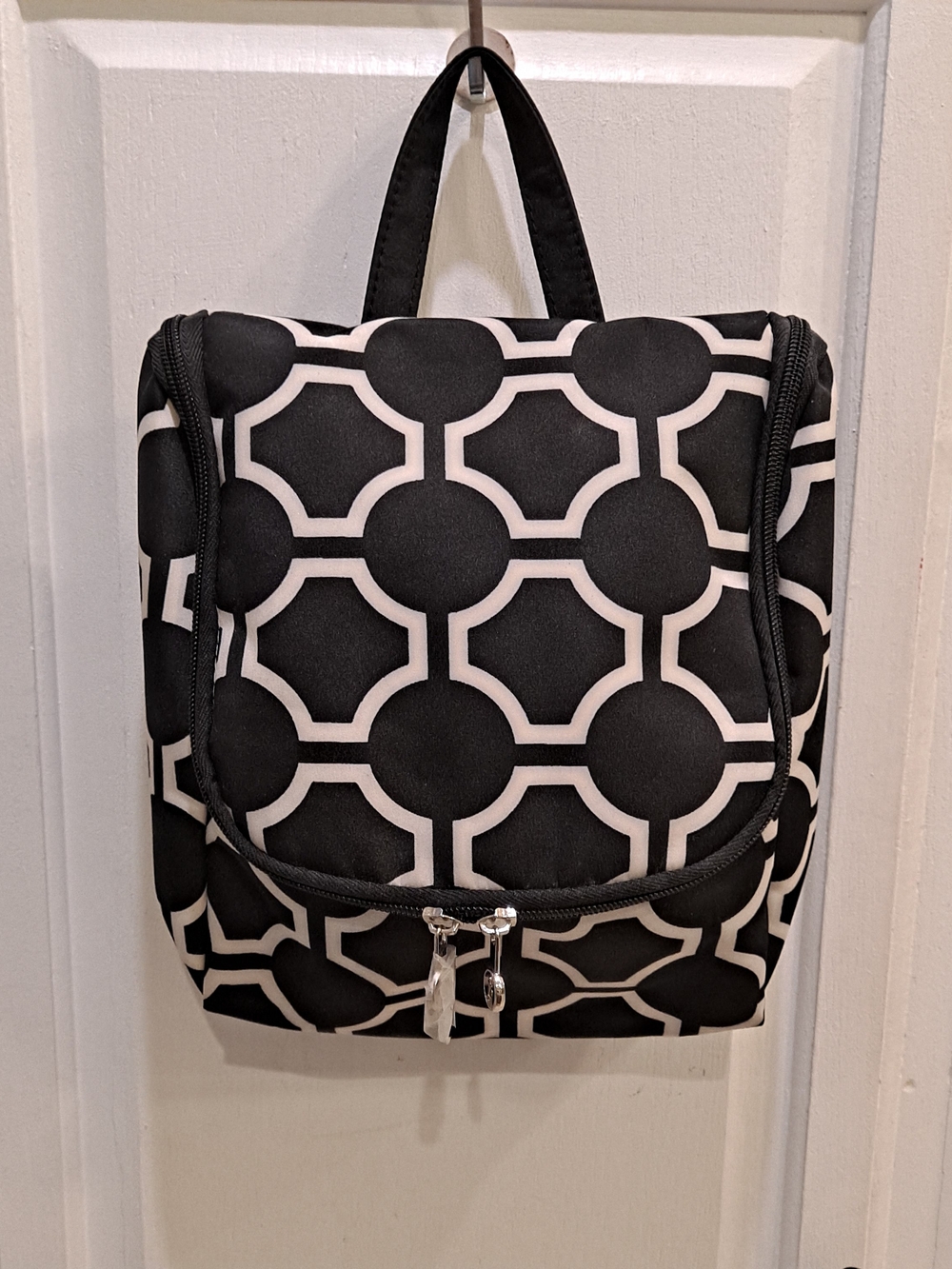 Initials Inc Black & White Geometric Hanging Toiletry Cosmetic Travel Bag